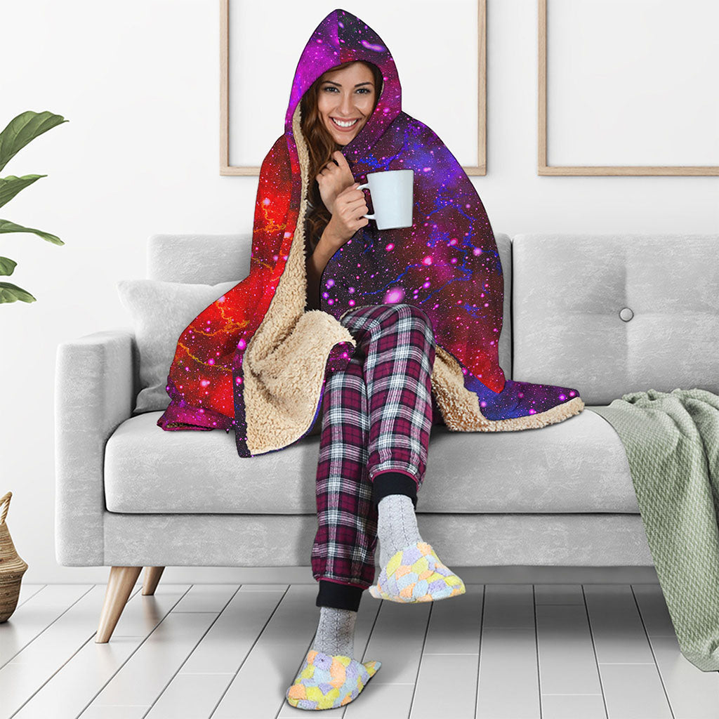 Purple Dark Galaxy Space Print Hooded Blanket
