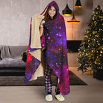 Purple Dark Galaxy Space Print Hooded Blanket