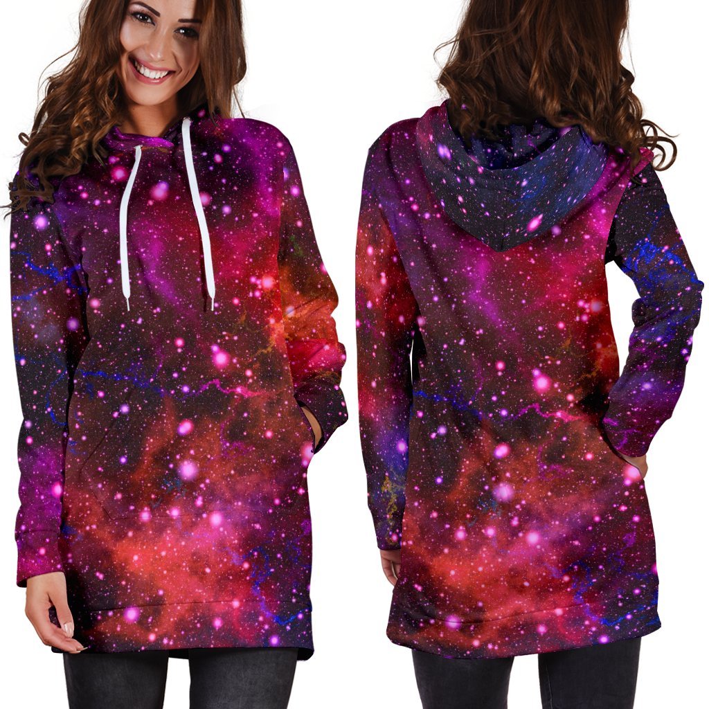 Purple Dark Galaxy Space Print Hoodie Dress GearFrost