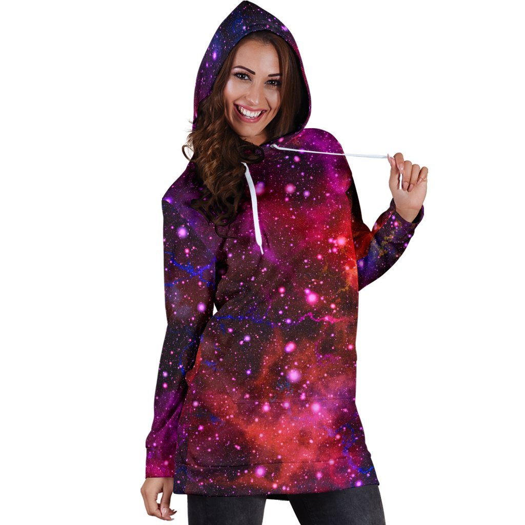 Purple Dark Galaxy Space Print Hoodie Dress GearFrost