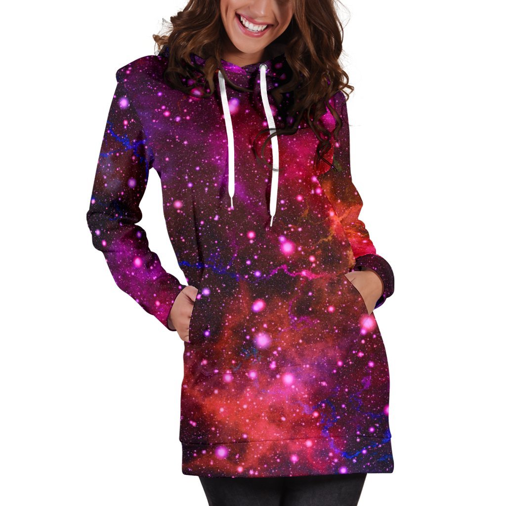 Purple Dark Galaxy Space Print Hoodie Dress GearFrost