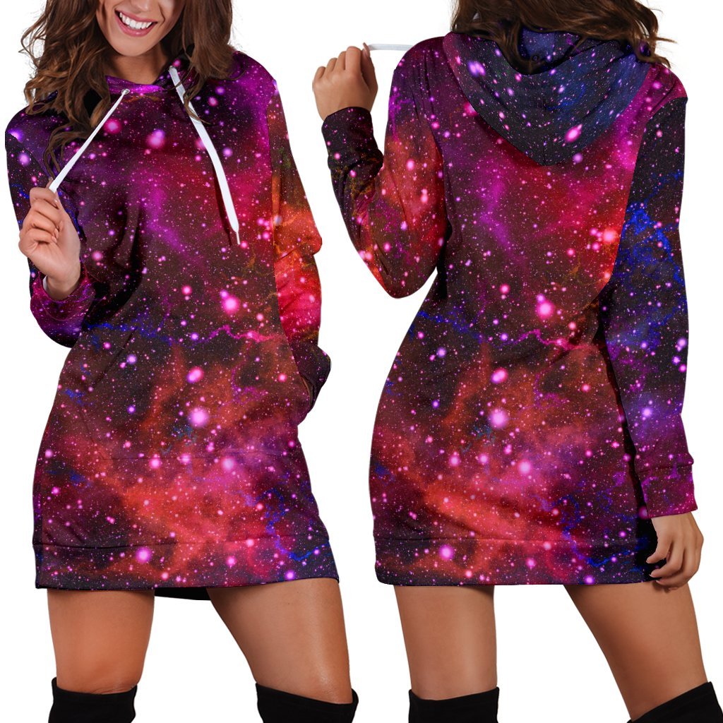 Purple Dark Galaxy Space Print Hoodie Dress GearFrost