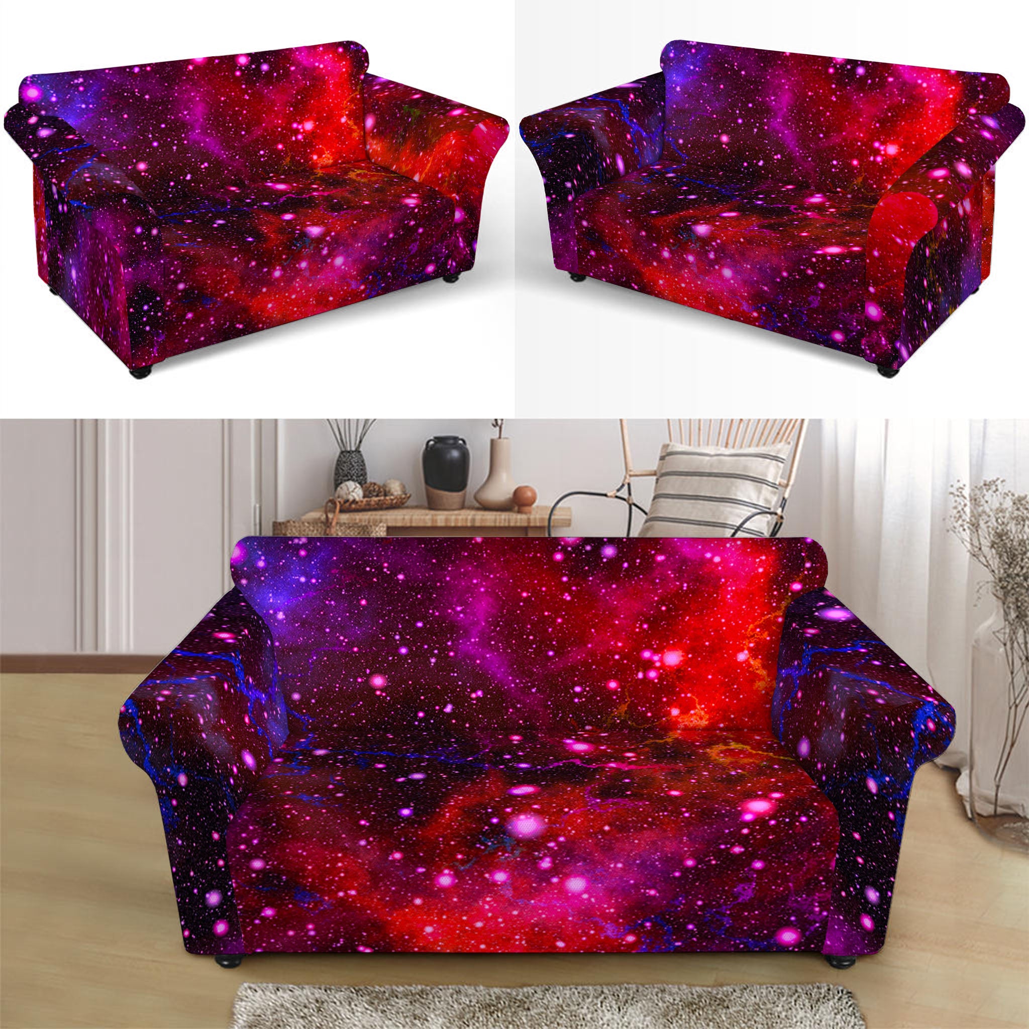 Purple Dark Galaxy Space Print Loveseat Slipcover