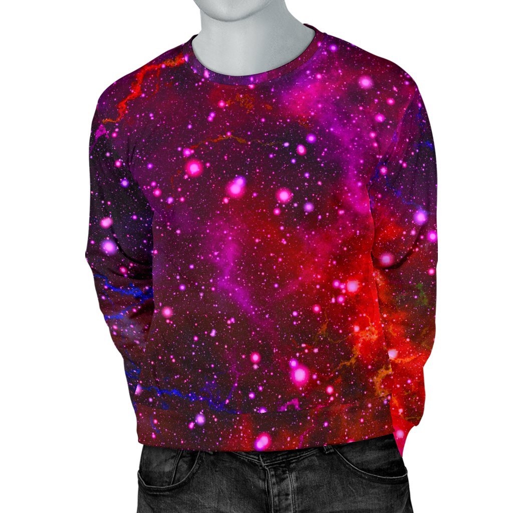Purple Dark Galaxy Space Print Men's Crewneck Sweatshirt GearFrost