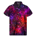 Purple Dark Galaxy Space Print Men's Short Sleeve Shirt