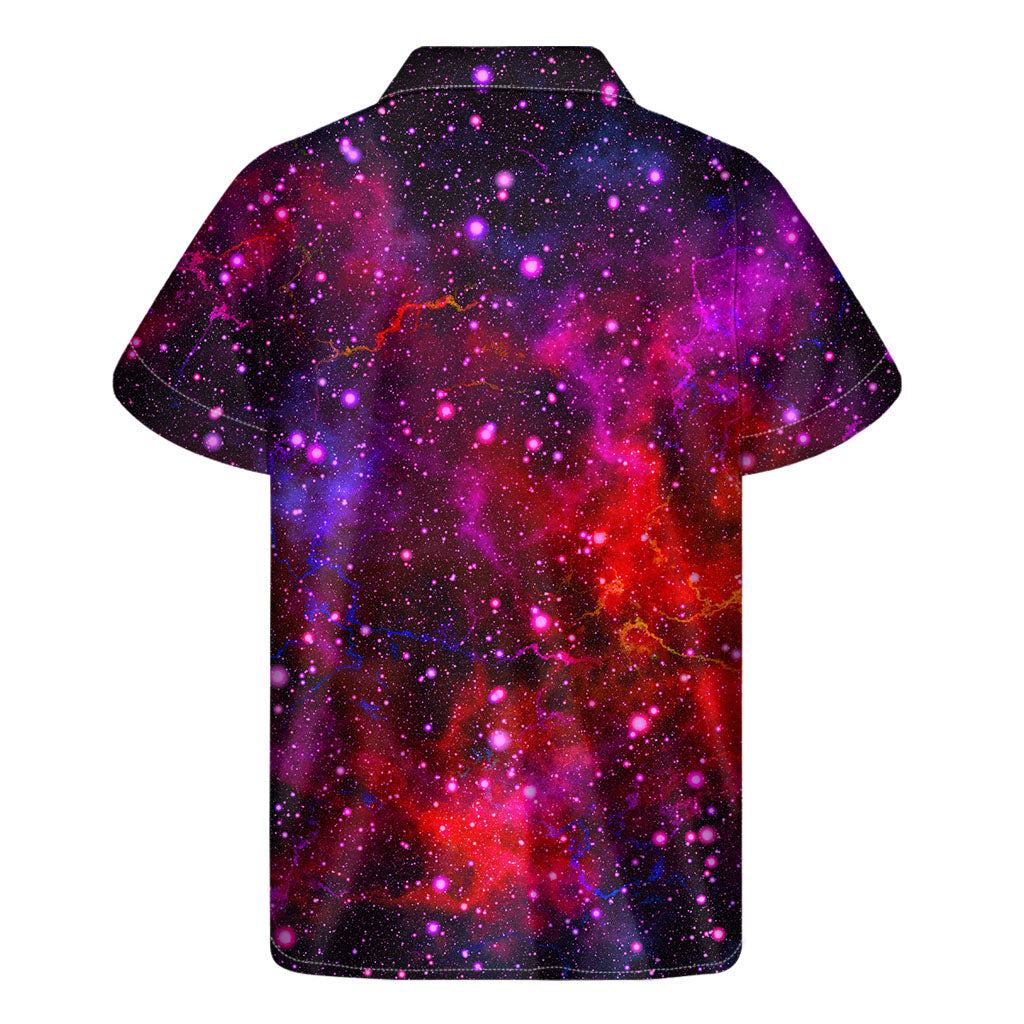 Purple Dark Galaxy Space Print Men's Short Sleeve Shirt