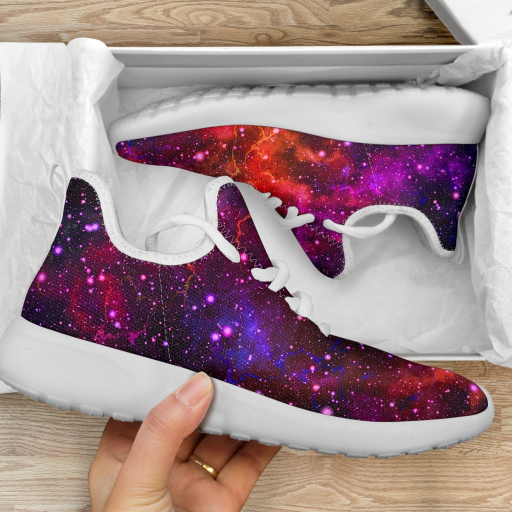 Purple Dark Galaxy Space Print Mesh Knit Shoes GearFrost