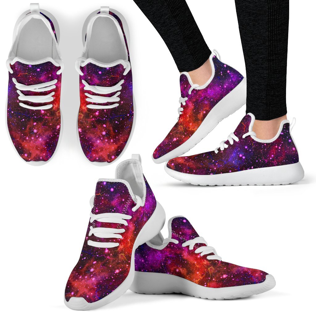 Purple Dark Galaxy Space Print Mesh Knit Shoes GearFrost