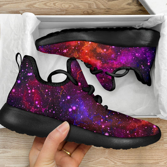 Purple Dark Galaxy Space Print Mesh Knit Shoes GearFrost