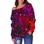 Purple Dark Galaxy Space Print Off Shoulder Sweatshirt GearFrost