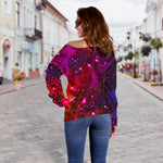 Purple Dark Galaxy Space Print Off Shoulder Sweatshirt GearFrost