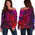 Purple Dark Galaxy Space Print Off The Shoulder Sweatshirt