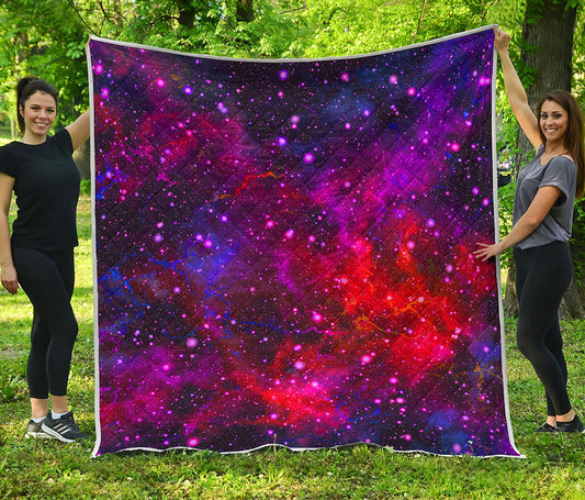 Purple Dark Galaxy Space Print Quilt