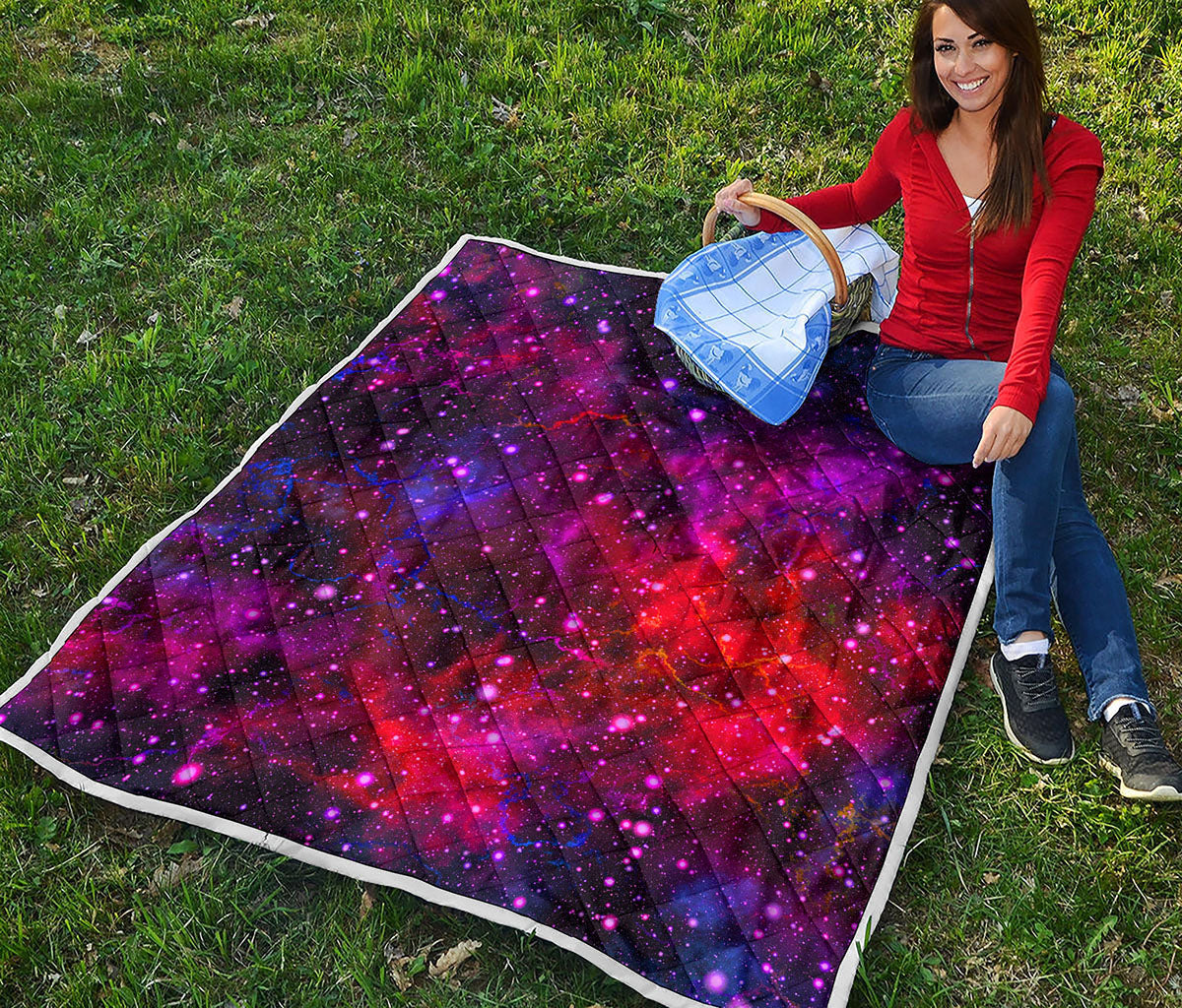 Purple Dark Galaxy Space Print Quilt