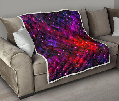 Purple Dark Galaxy Space Print Quilt