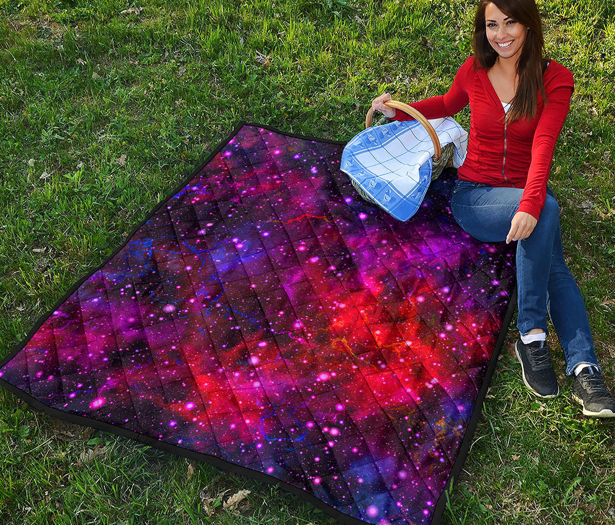 Purple Dark Galaxy Space Print Quilt