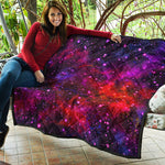 Purple Dark Galaxy Space Print Quilt