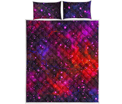 Purple Dark Galaxy Space Print Quilt Bed Set