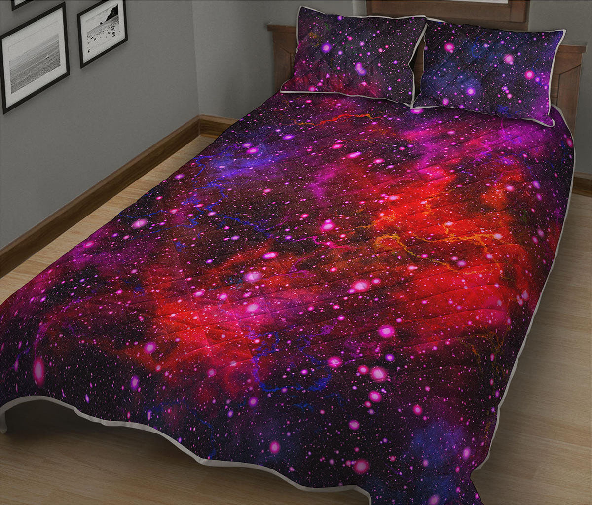 Purple Dark Galaxy Space Print Quilt Bed Set