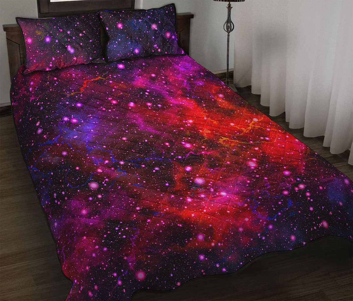 Purple Dark Galaxy Space Print Quilt Bed Set
