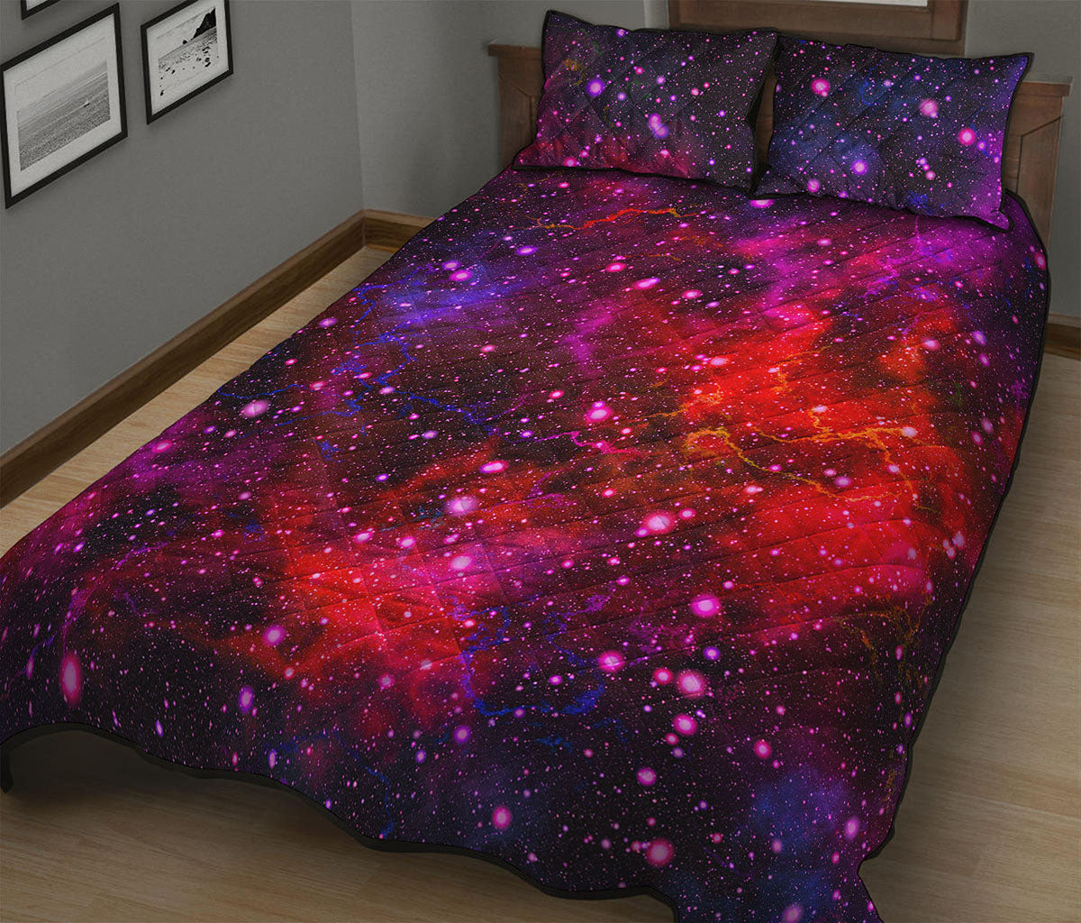 Purple Dark Galaxy Space Print Quilt Bed Set
