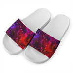 Purple Dark Galaxy Space Print White Slide Sandals
