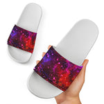 Purple Dark Galaxy Space Print White Slide Sandals