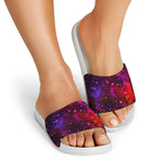 Purple Dark Galaxy Space Print White Slide Sandals