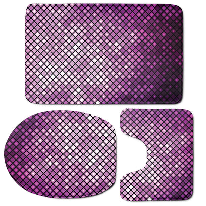 Purple Disco Lights Pattern Print 3 Piece Bath Mat Set