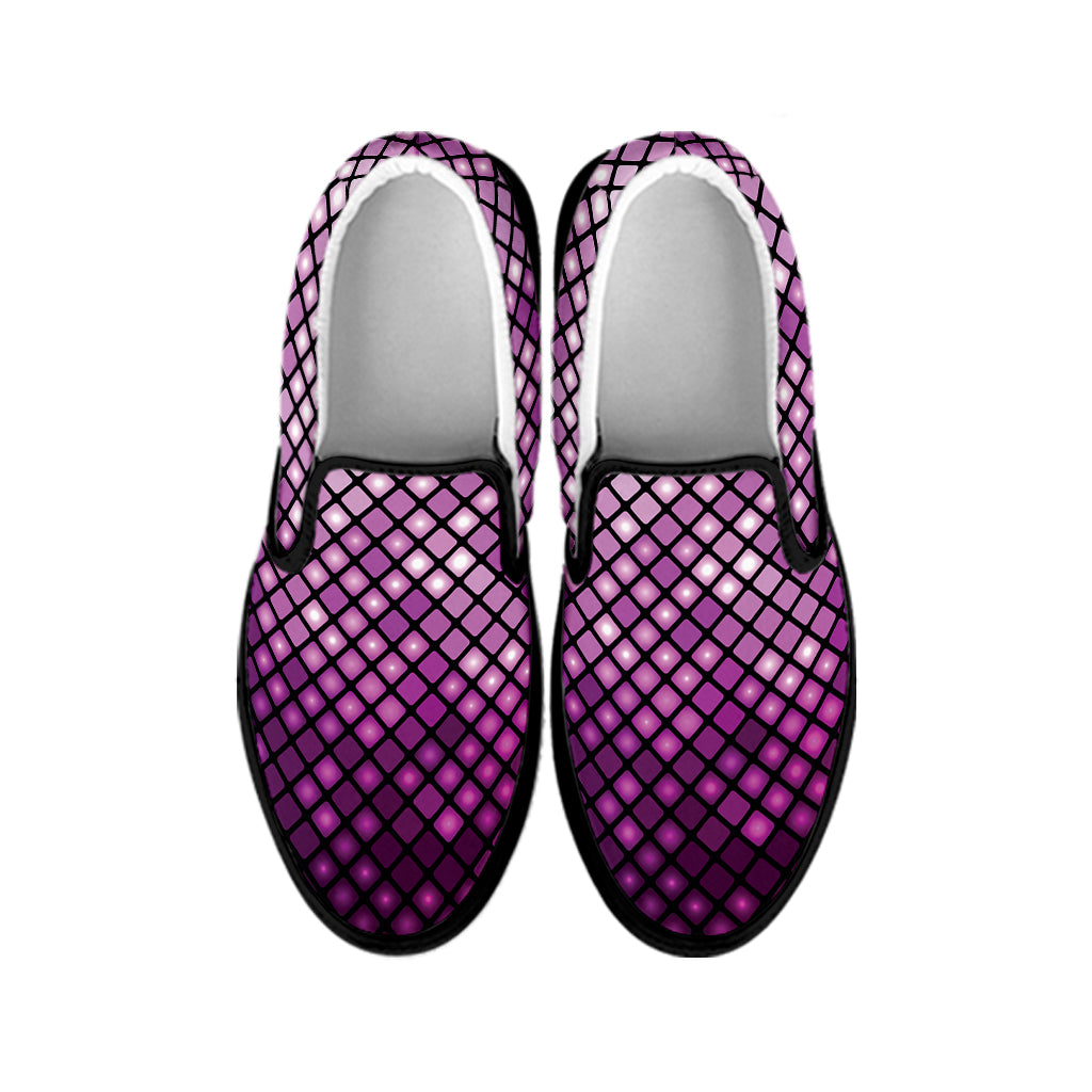 Purple Disco Lights Pattern Print Black Slip On Shoes