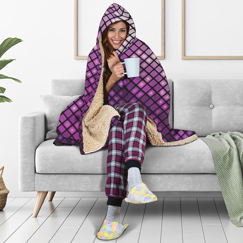 Purple Disco Lights Pattern Print Hooded Blanket