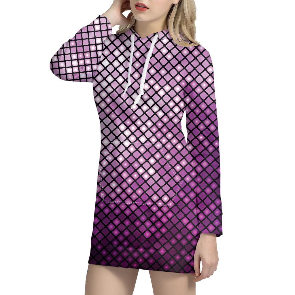 Purple Disco Lights Pattern Print Hoodie Dress