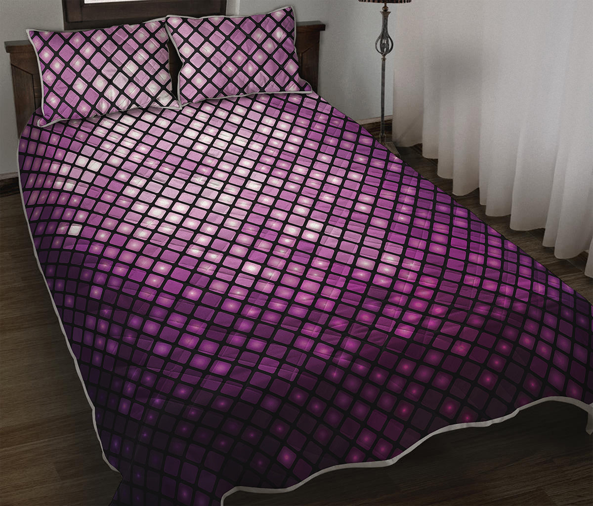 Purple Disco Lights Pattern Print Quilt Bed Set