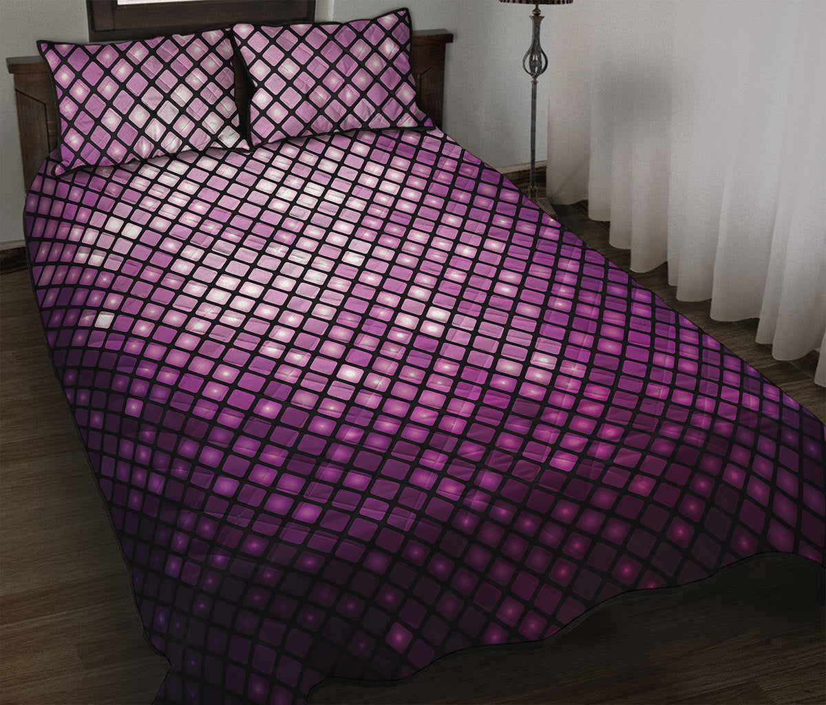 Purple Disco Lights Pattern Print Quilt Bed Set