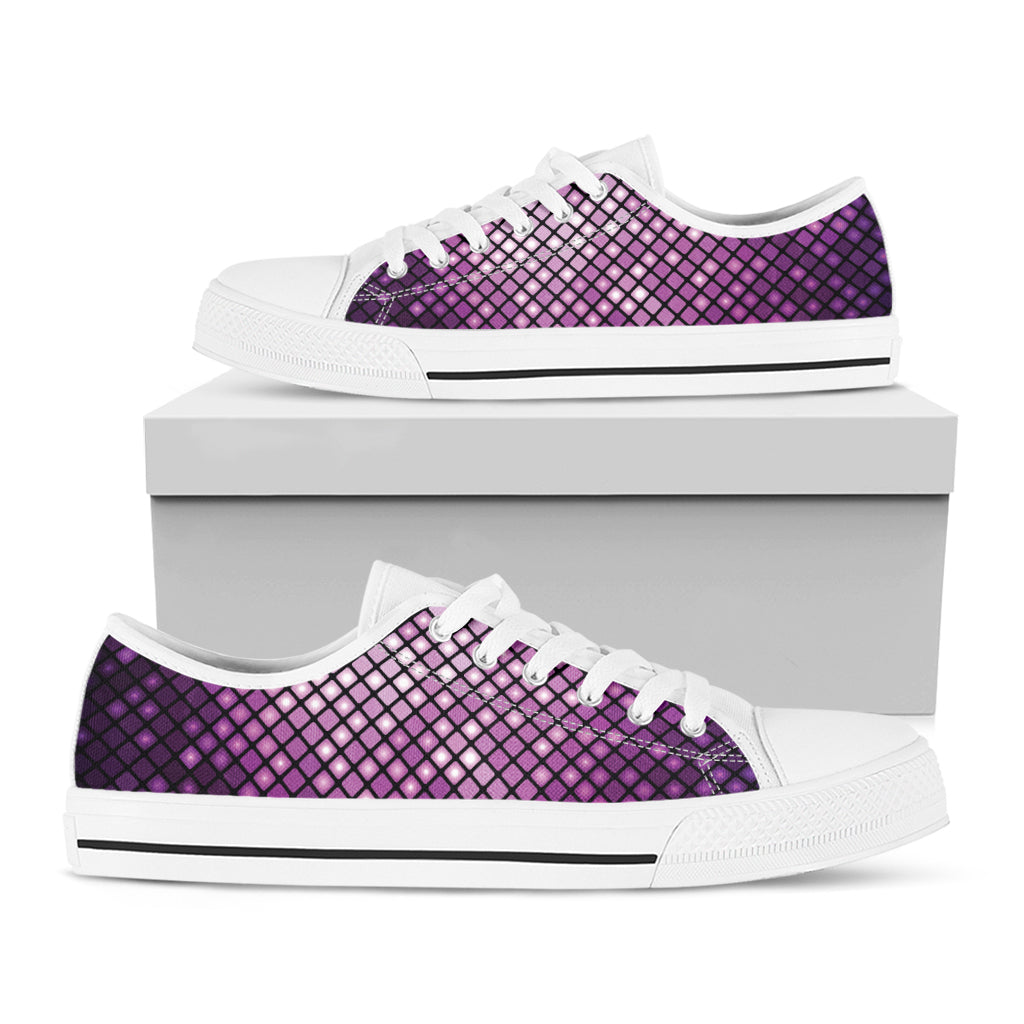 Purple Disco Lights Pattern Print White Low Top Shoes