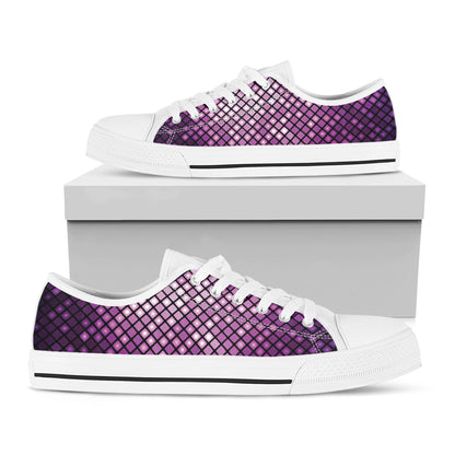 Purple Disco Lights Pattern Print White Low Top Shoes