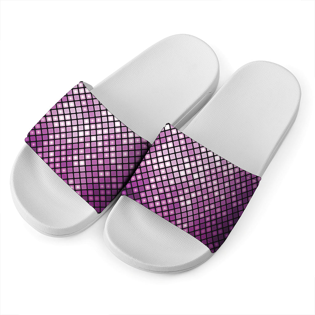 Purple Disco Lights Pattern Print White Slide Sandals