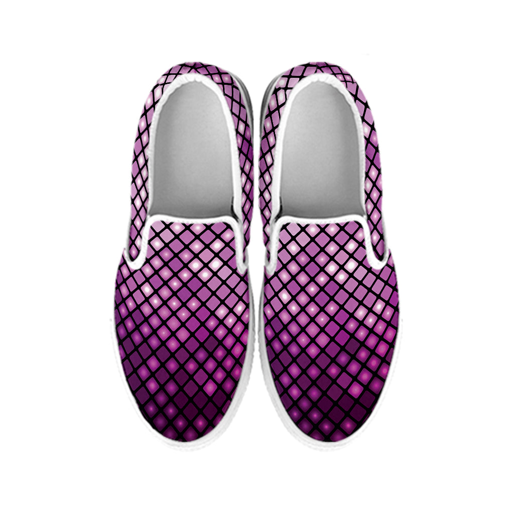Purple Disco Lights Pattern Print White Slip On Shoes