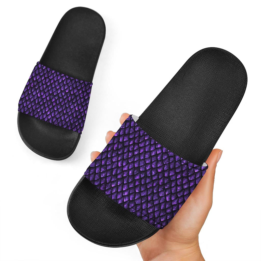 Purple Dragon Scales Pattern Print Black Slide Sandals