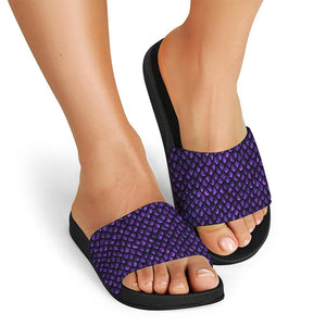 Purple Dragon Scales Pattern Print Black Slide Sandals