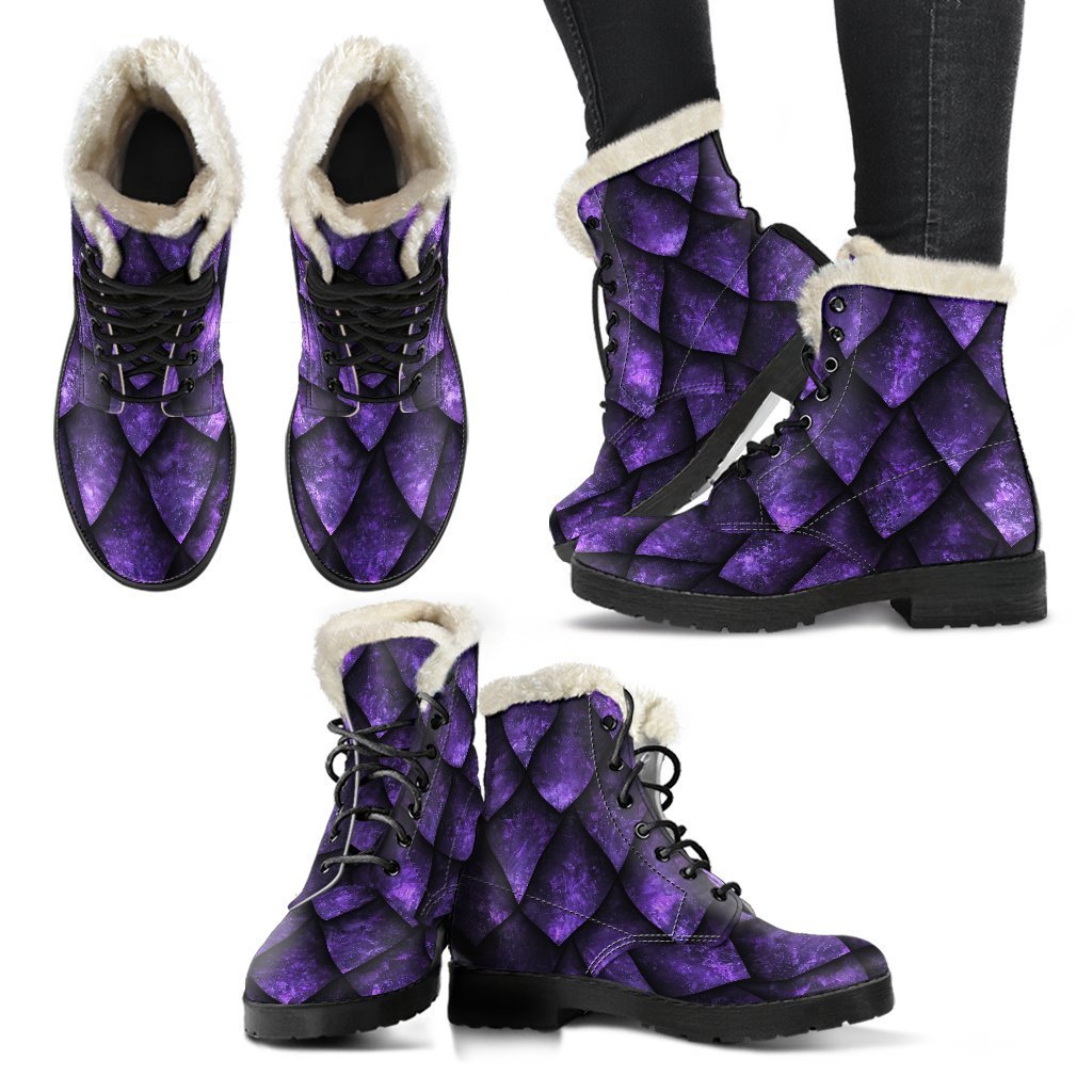Purple Dragon Scales Pattern Print Comfy Boots GearFrost
