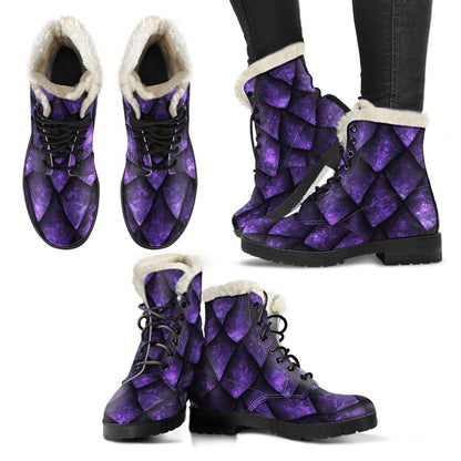 Purple Dragon Scales Pattern Print Comfy Boots GearFrost