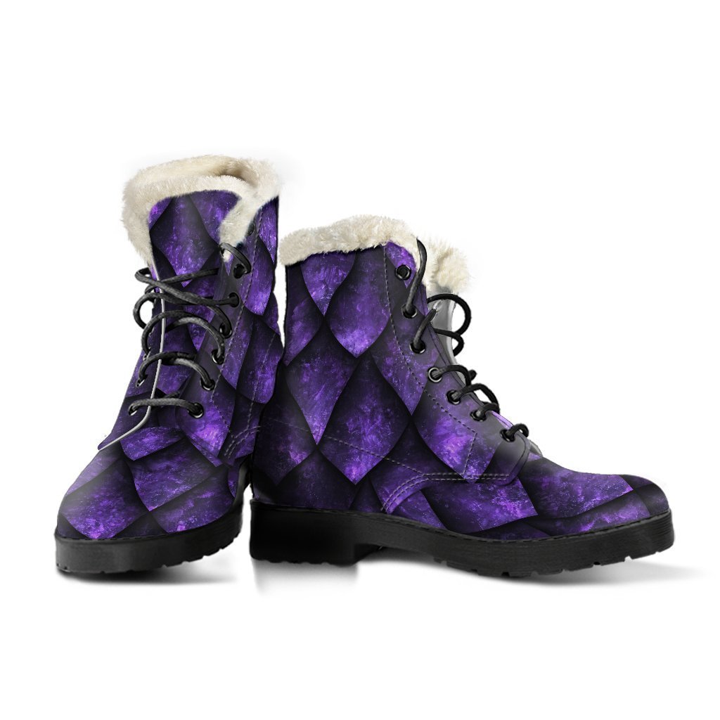 Purple Dragon Scales Pattern Print Comfy Boots GearFrost