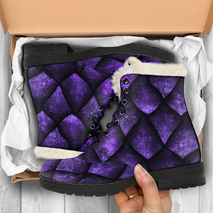 Purple Dragon Scales Pattern Print Comfy Boots GearFrost