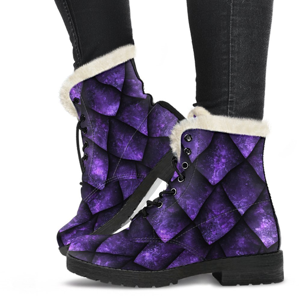 Purple Dragon Scales Pattern Print Comfy Boots GearFrost