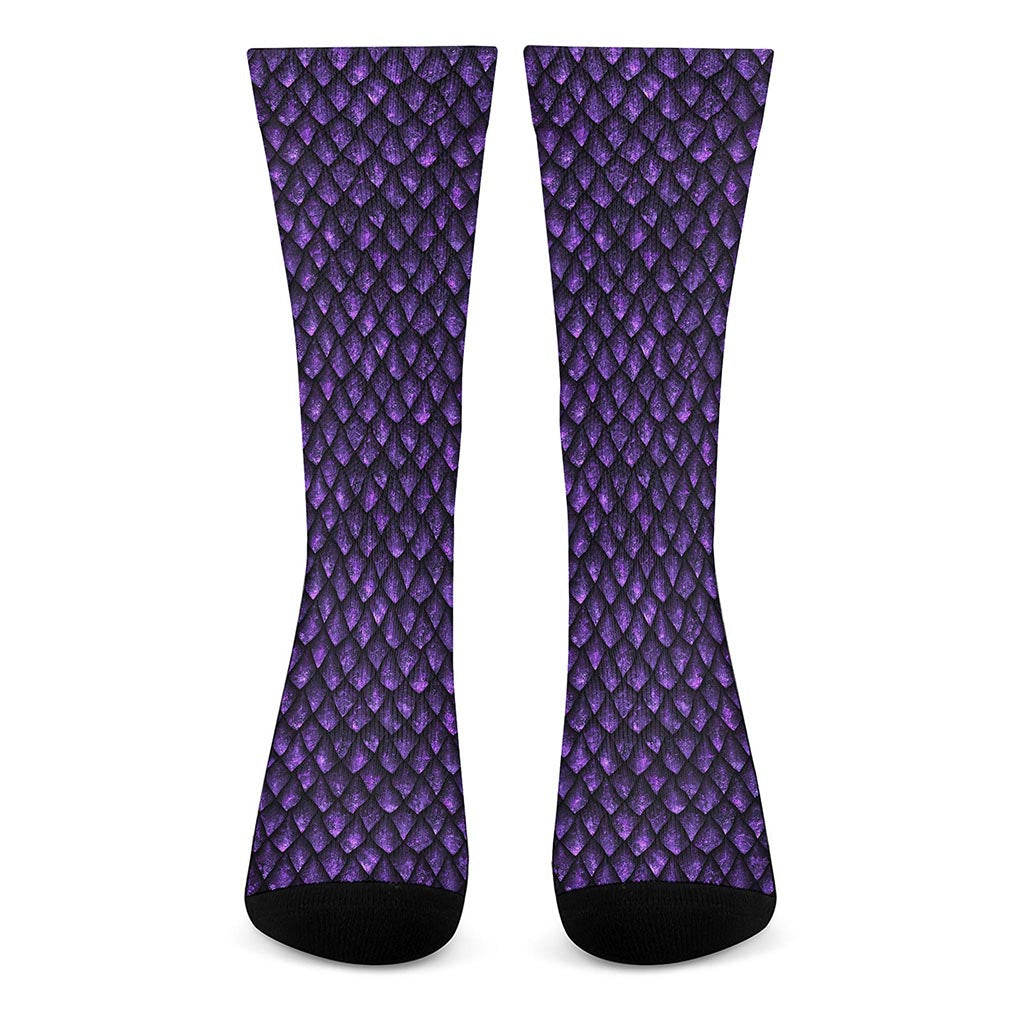 Purple Dragon Scales Pattern Print Crew Socks