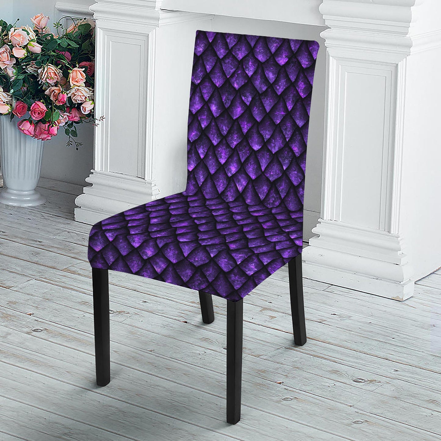 Purple Dragon Scales Pattern Print Dining Chair Slipcover