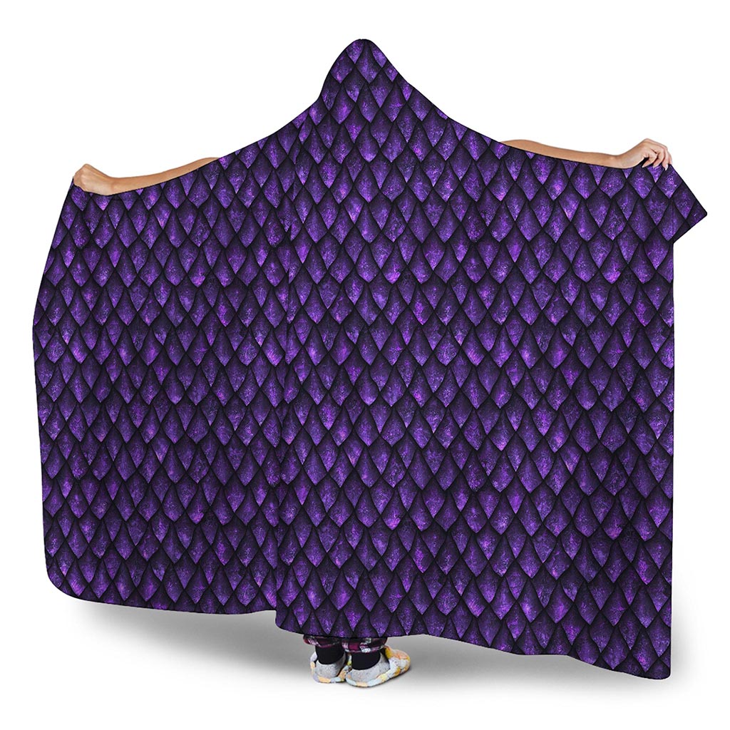 Purple Dragon Scales Pattern Print Hooded Blanket