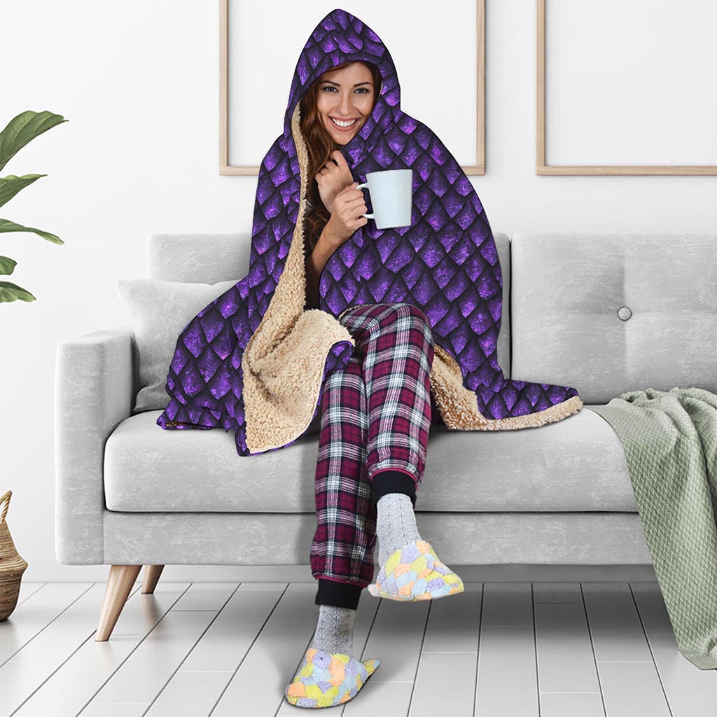 Purple Dragon Scales Pattern Print Hooded Blanket