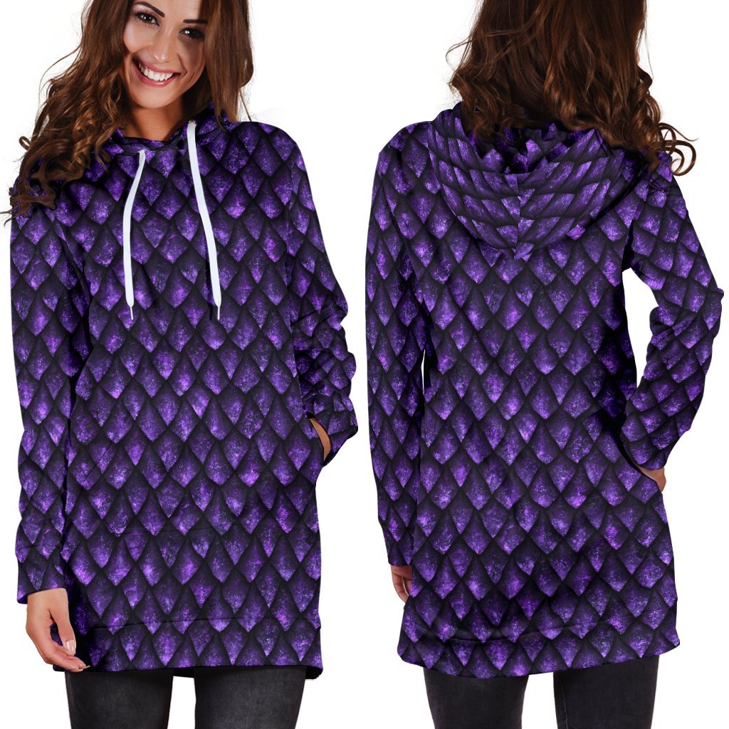 Purple Dragon Scales Pattern Print Hoodie Dress GearFrost
